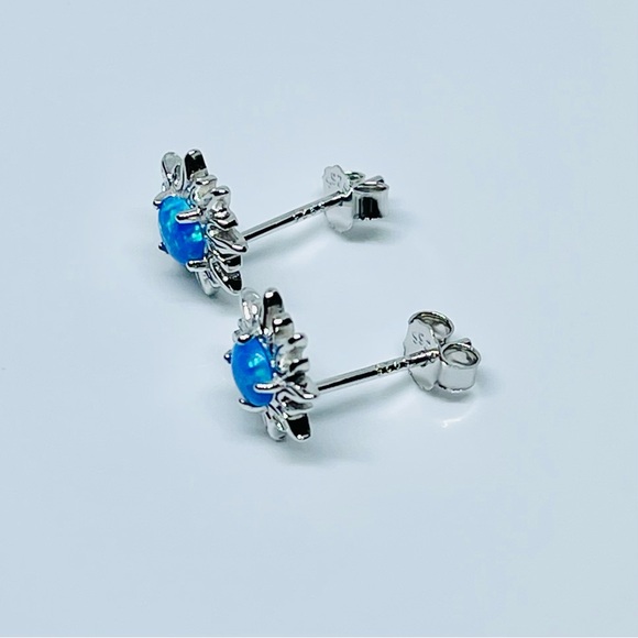 Sterling Silver Blue Lab Opal Blazing Sun Earrings, Silver Stud Earring, Sunny - Picture 8 of 13
